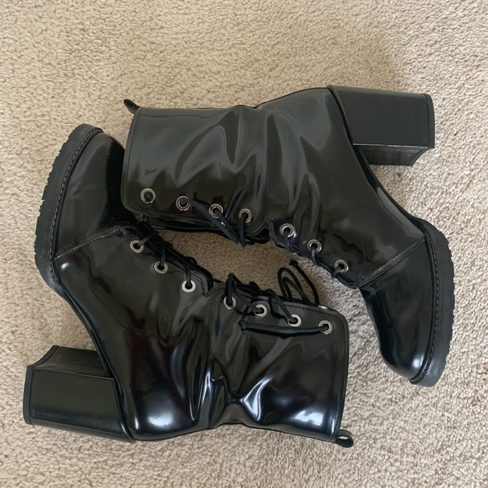 Stuart Weitzman patent leather combat boots